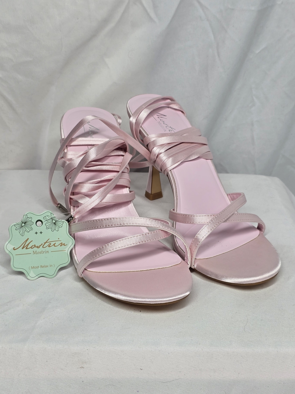 Mostrin Pink Satin Lace-Up Stiletto Heels Size 37.5